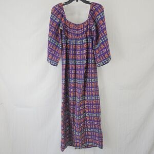 Beautiful Aztec Embroidered Vintage Purple Multicolor Off The Shoulder Dress M/L